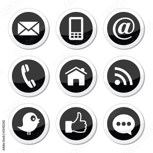 Contact, web, and social media icons - twitter, facebook