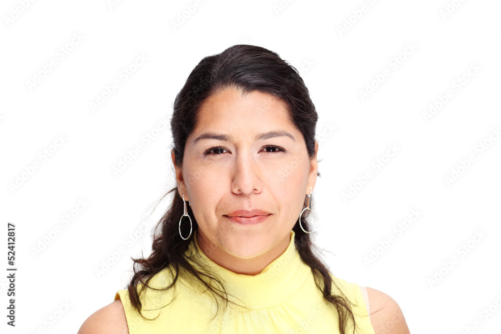 Hispanic woman on white background Hispanic woman on white background