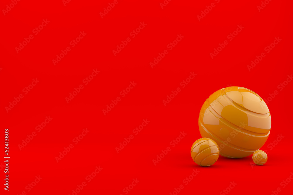 futuristic glossy spheres on a red background