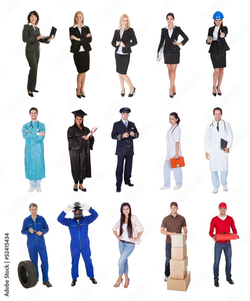 Fototapeta premium Professional workers, businessman, cooks, doctors,
