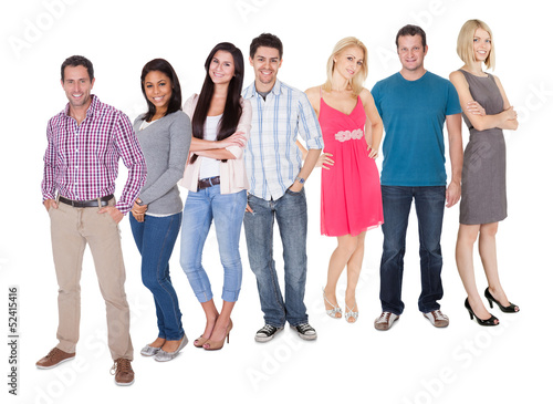 Casual group of people standing over white