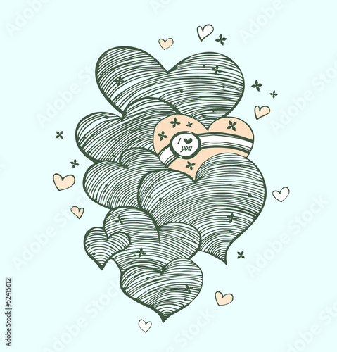Grey and rose linear hearts