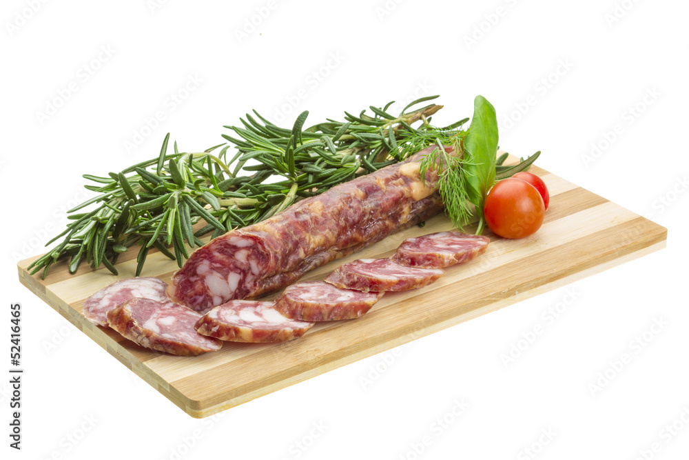 Salami with rosemary, basil and tomato