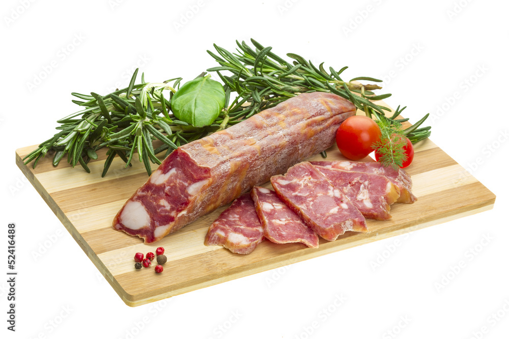 Salami with rosemary, basil and tomato Salami with rosemary, basil and tomato