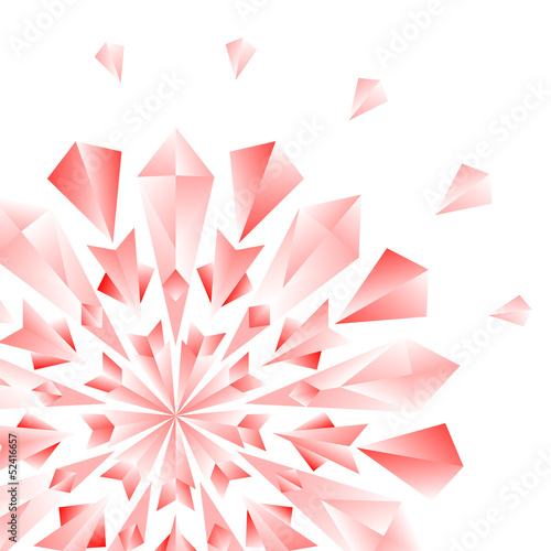Red jewel flower or snowflake on white card background, vector