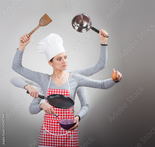 Canvas-taulu Busy housewife concept with many hands on grey background