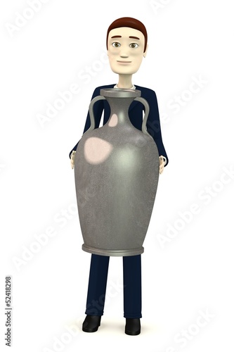 3d render of cartoon character with vase photo