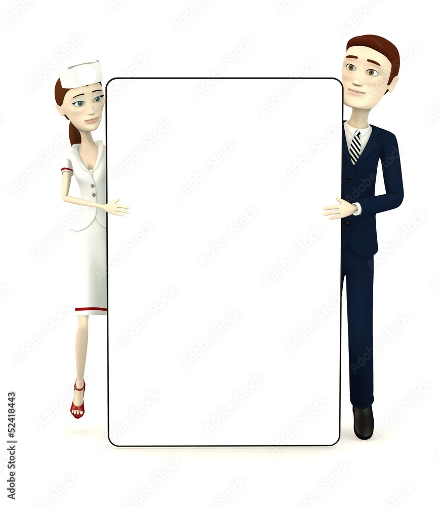 3d render of cartoon characters with empty board 3d render of cartoon characters with empty board
