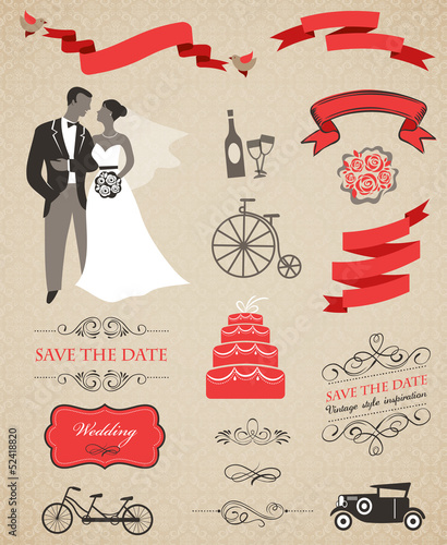wedding vector set with graphic elements