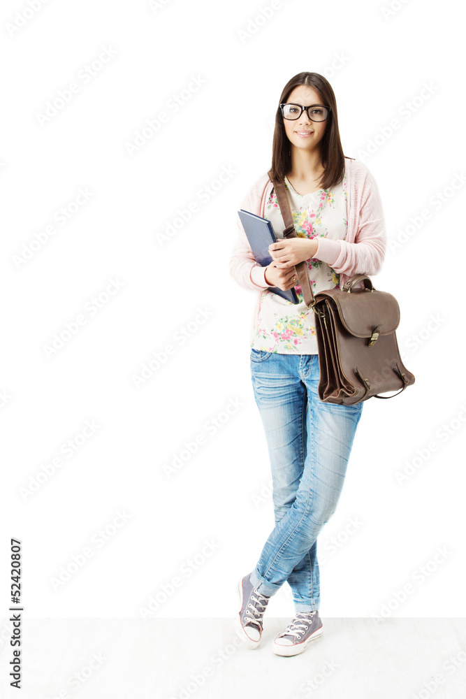 student holding book and school bag. Teenager education student holding book and school bag. Teenager education