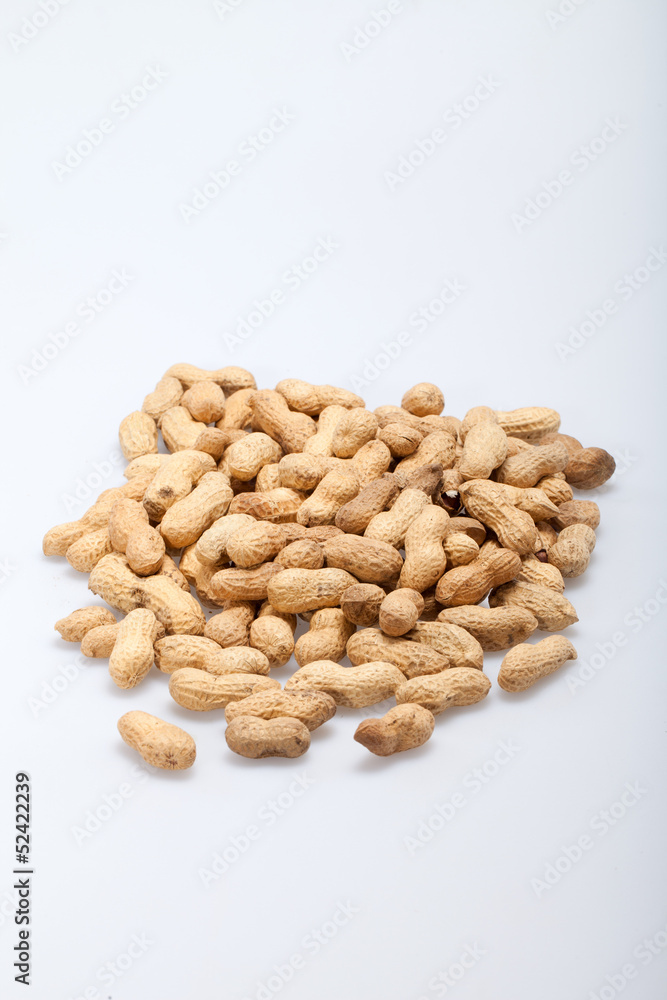 .Dried peanuts in closeup on the white background .Dried peanuts in closeup on the white background