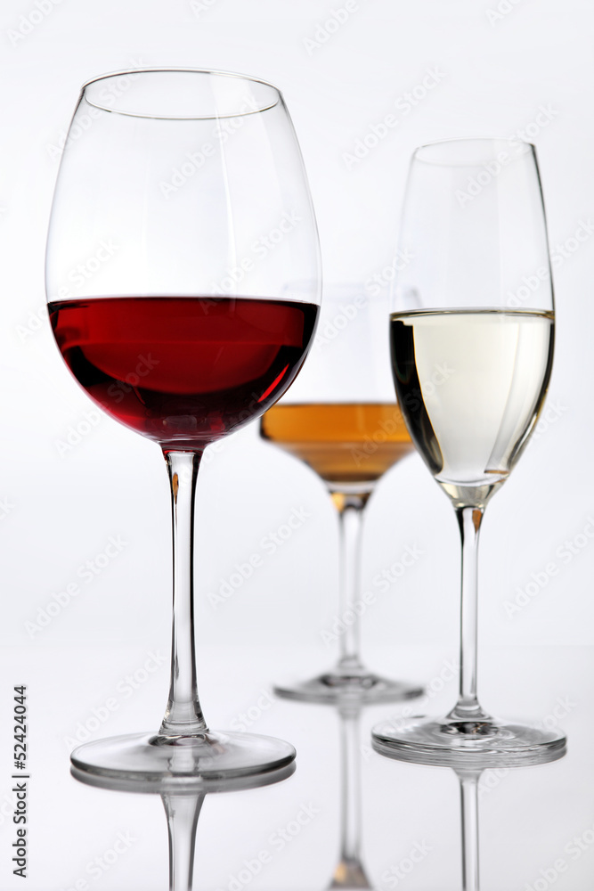 wine glasses on white background
