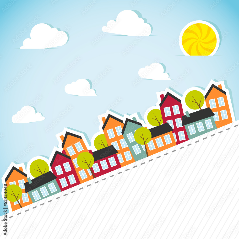 Paper banner with small town. Vector illustration. Paper banner with small town. Vector illustration.