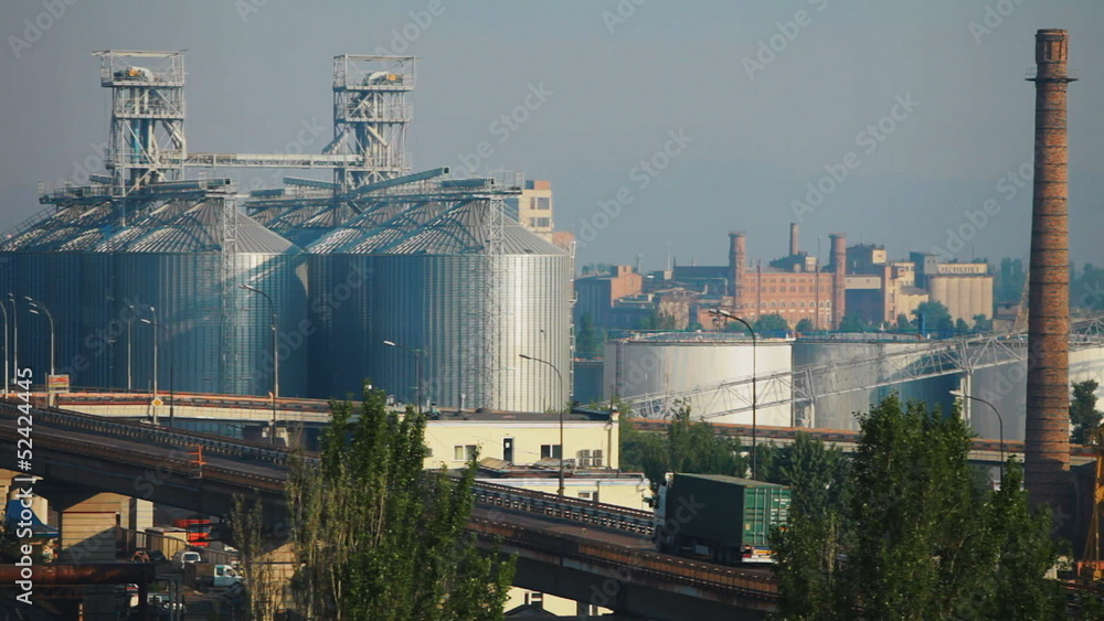 view of sea port. truck passes near view of sea port. truck passes near