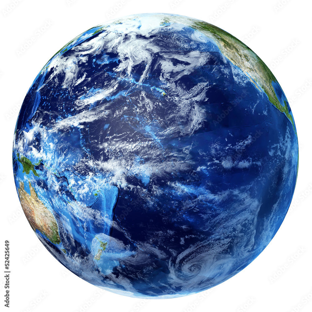 Naklejka premium Planet earth with some clouds. Pacific ocean view.