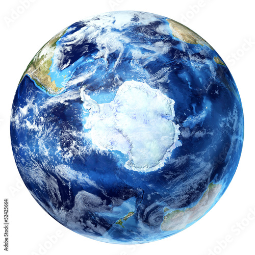 Fototapeta Naklejka Na Ścianę i Meble -  Earth globe, realistic 3 D rendering, with some clouds. Antarcti