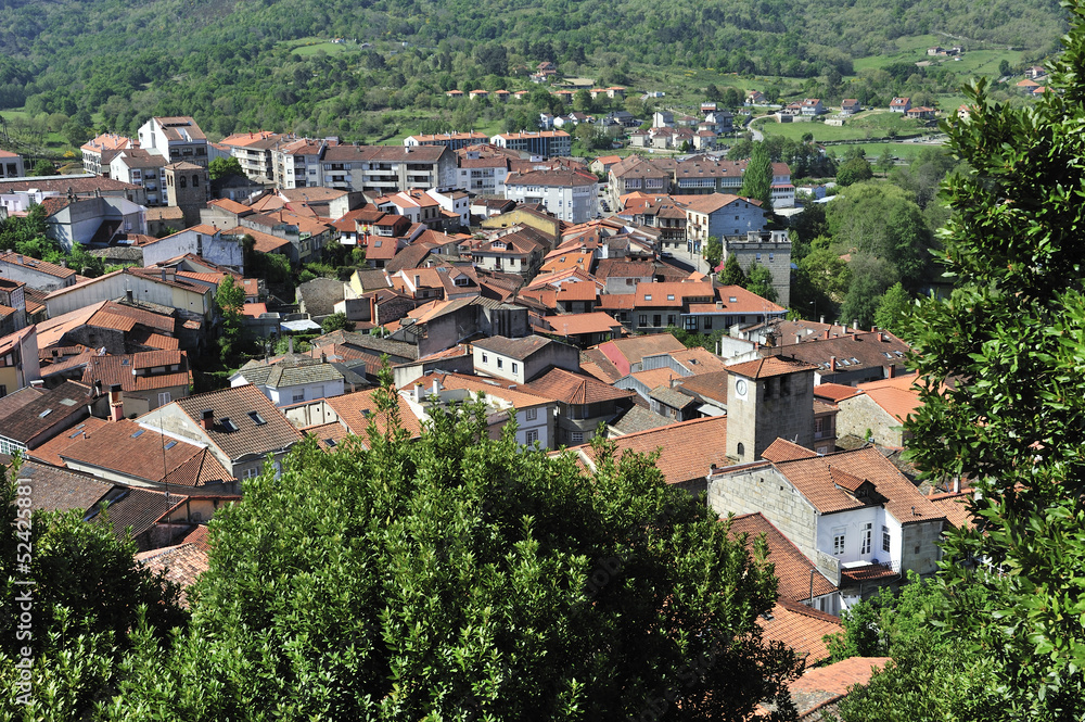 Galician countryside. Allariz Valley and town of Orense. Panoram