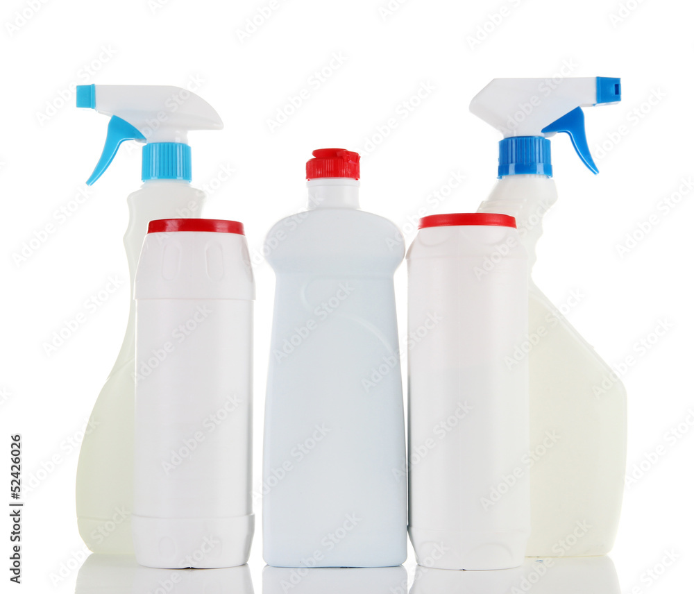 Different kinds of house cleaners, isolated on white Different kinds of house cleaners, isolated on white