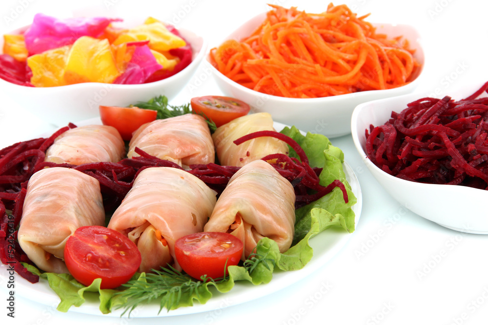 Stuffed cabbage rolls isolated on white Stuffed cabbage rolls isolated on white