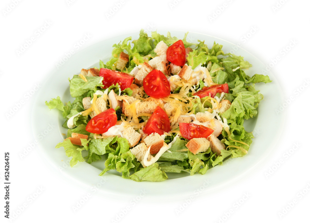 Caesar salad on white plate, isolated on white Caesar salad on white plate, isolated on white
