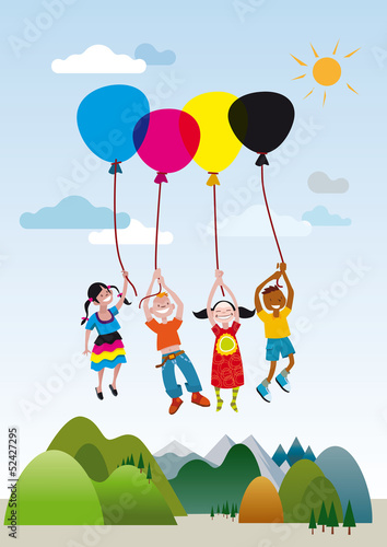 Children Flaying With Balloons