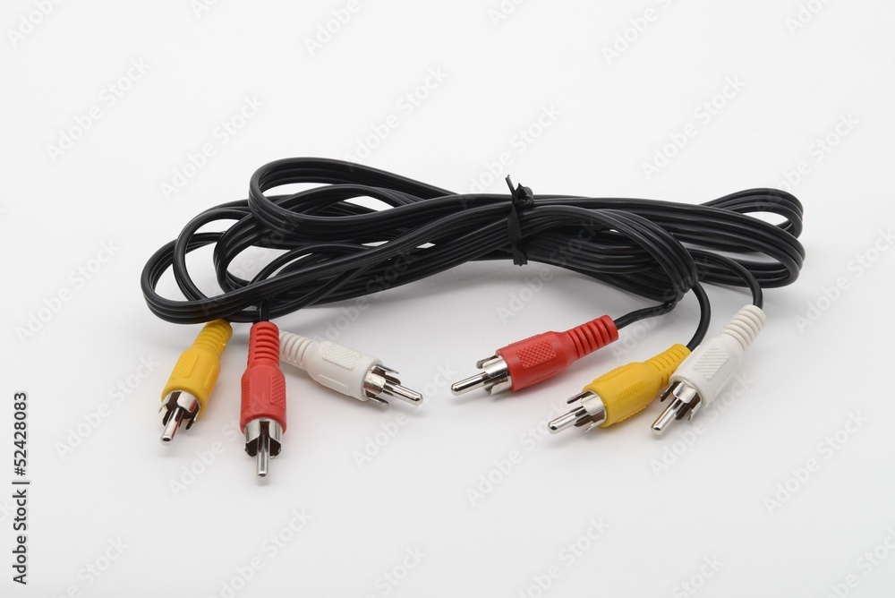 Cable with connectors tulip isolated on white background Cable with connectors tulip isolated on white background
