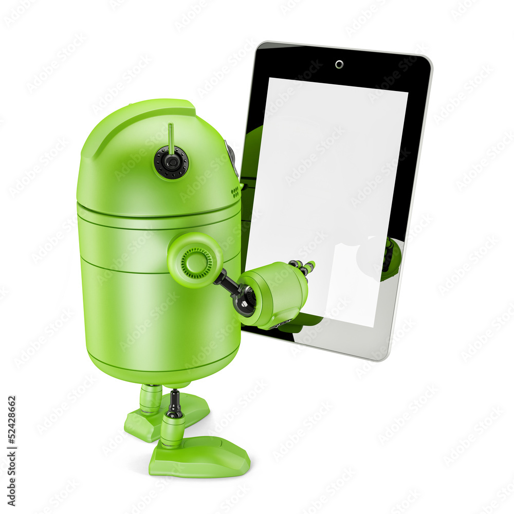 Robot Holding Touch Screen Mobile Device Robot Holding Touch Screen Mobile Device