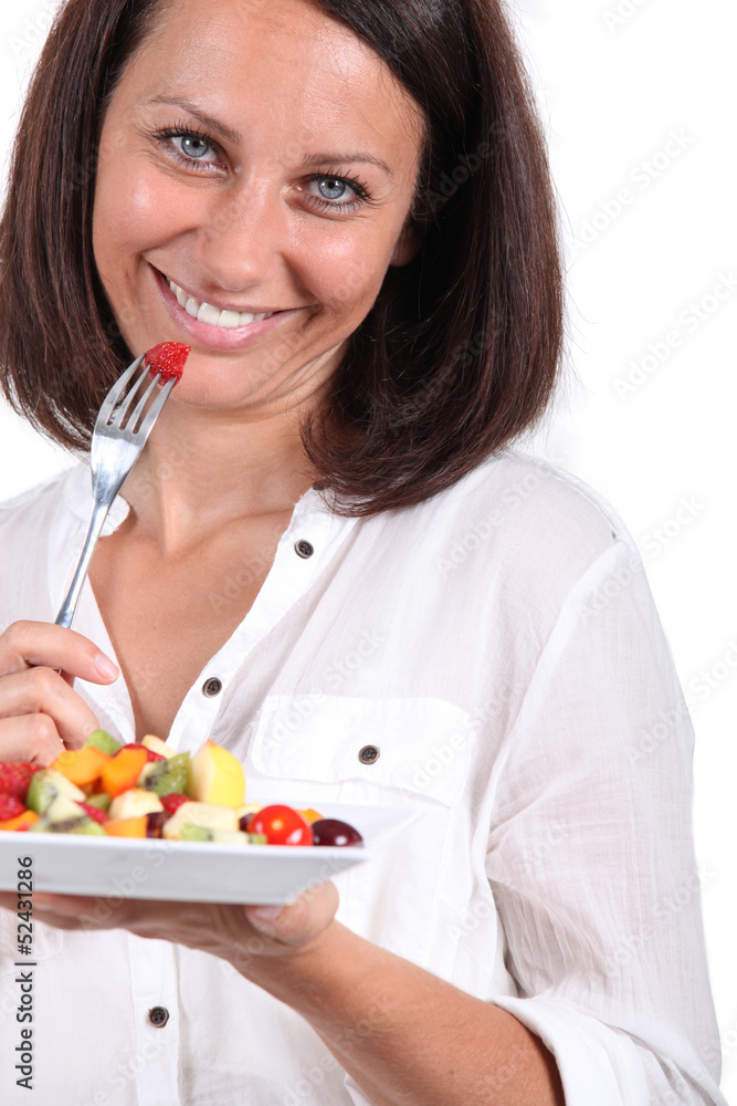 Woman with bowl of fruit Woman with bowl of fruit