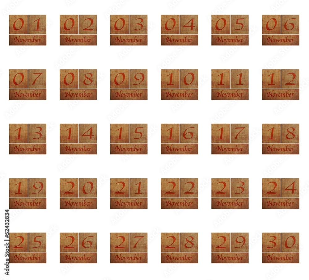 Wooden calendar november. Wooden calendar november.