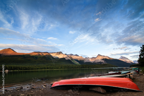 Maligne Lake at Sunset in Jasper National Park, Alberta Canada