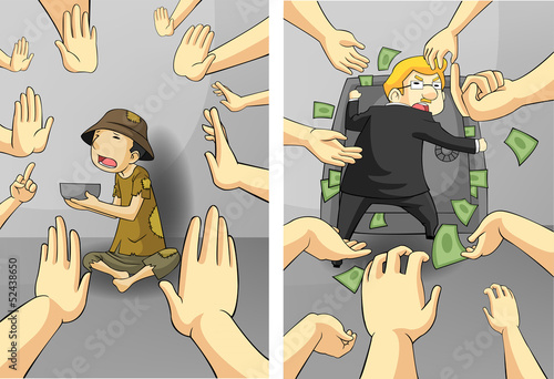 Suffering between the rich and the poor guy.