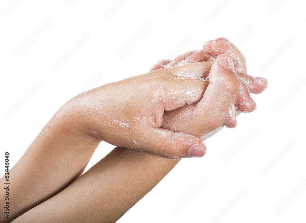 Lathered hands and soap Lathered hands and soap
