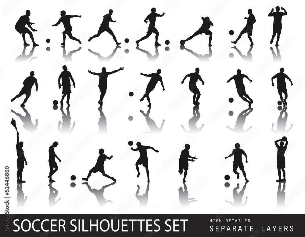 Soccer players detailed vector silhouettes set. Sports design Soccer players detailed vector silhouettes set. Sports design