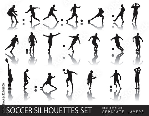 Soccer players detailed vector silhouettes set. Sports design
