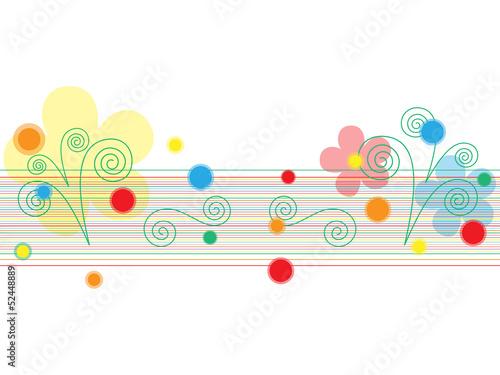 background from color strips, flowers and circles