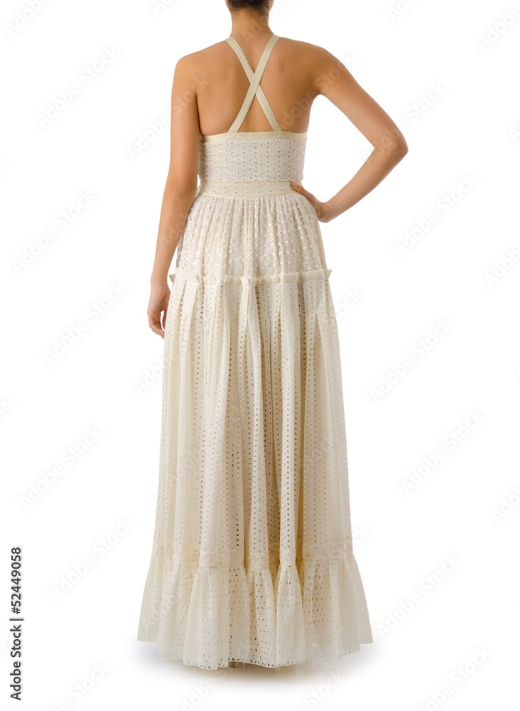 Woman in fashion dress concept on white Woman in fashion dress concept on white
