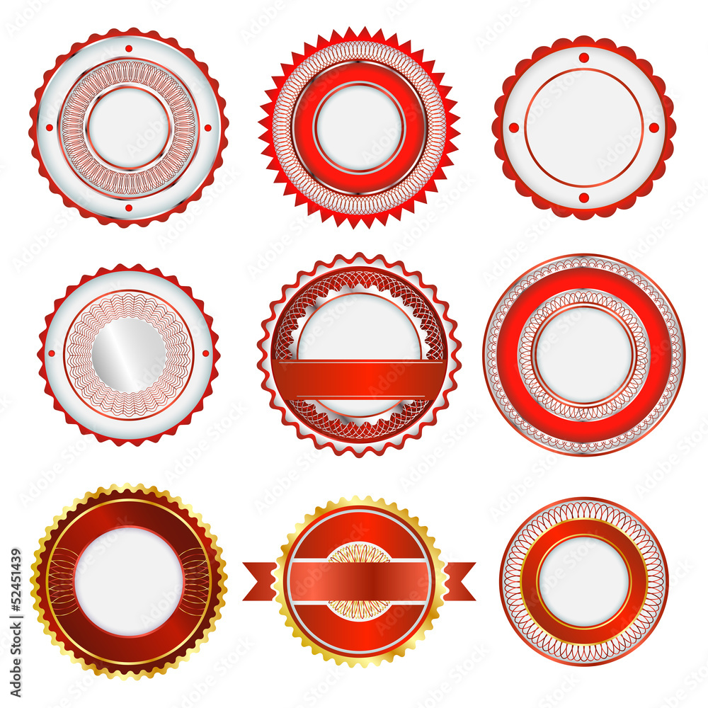 Set of badges, labels and stickers without text in red Set of badges, labels and stickers without text in red