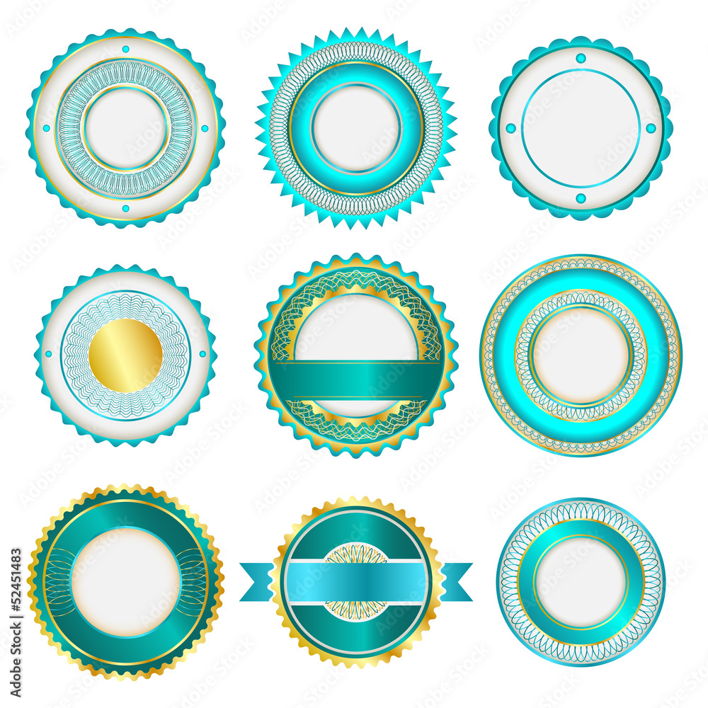 Set of badges, labels and stickers without text in turquoise Set of badges, labels and stickers without text in turquoise
