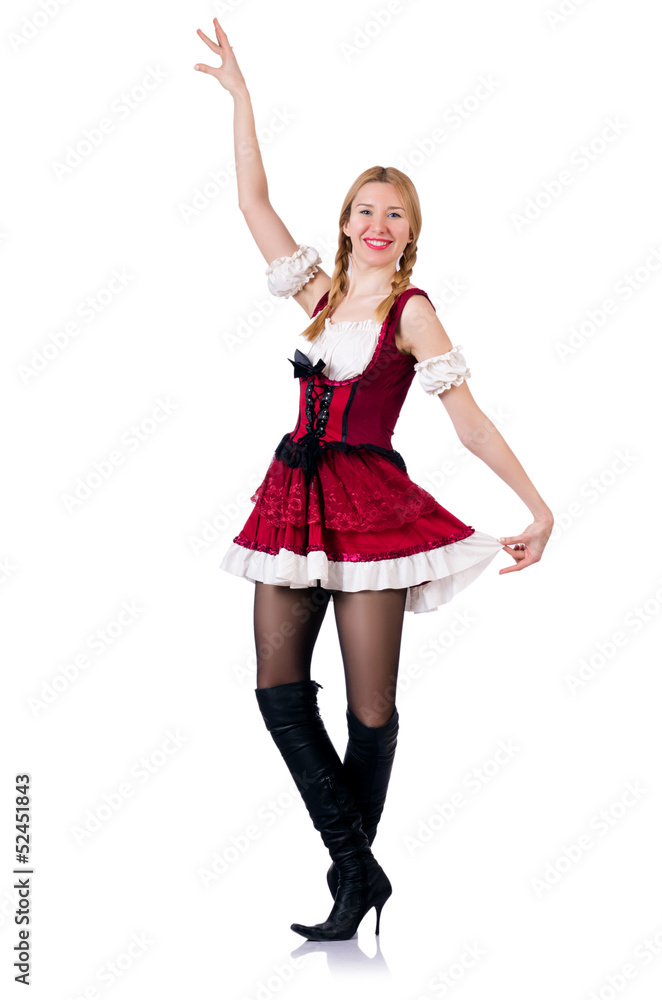 Oktoberfest concept with woman on white Oktoberfest concept with woman on white