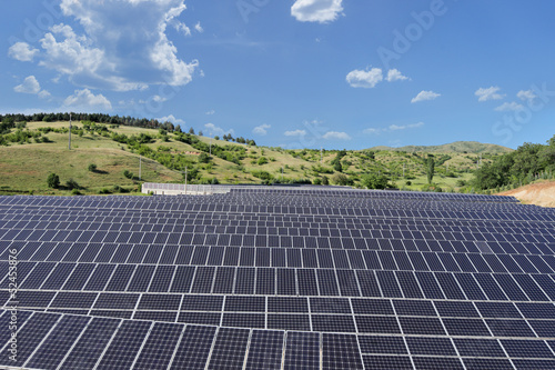 Solar photovoltaic cell panels on field, Macedonia