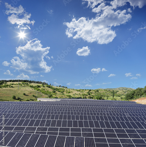Solar photovoltaic cell panels under sunny sky at Macedonia, sho