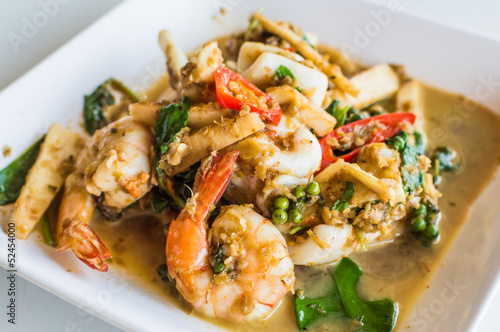 Curry seafood squid and shrimp
