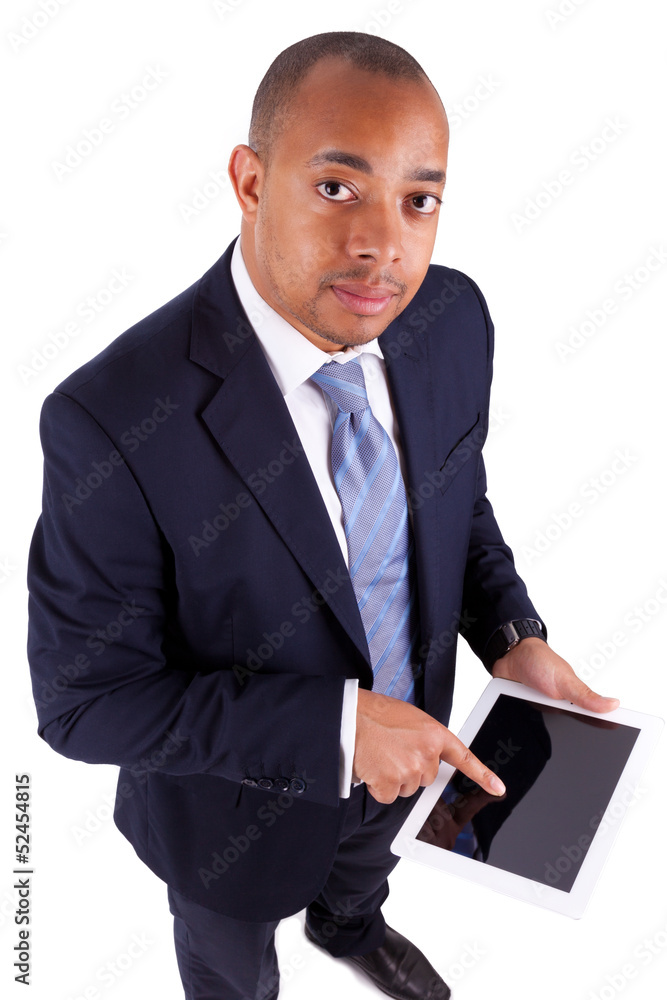 African American business man using a tactile tablet - African p African American business man using a tactile tablet - African p