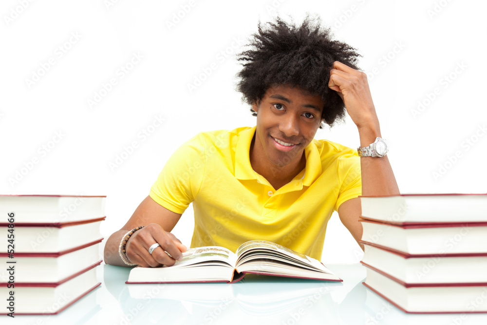 Young african american student reading books - African people Young african american student reading books - African people