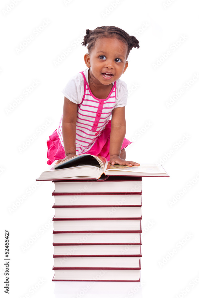 Cute black african american little girl reading a book - African Cute black african american little girl reading a book - African