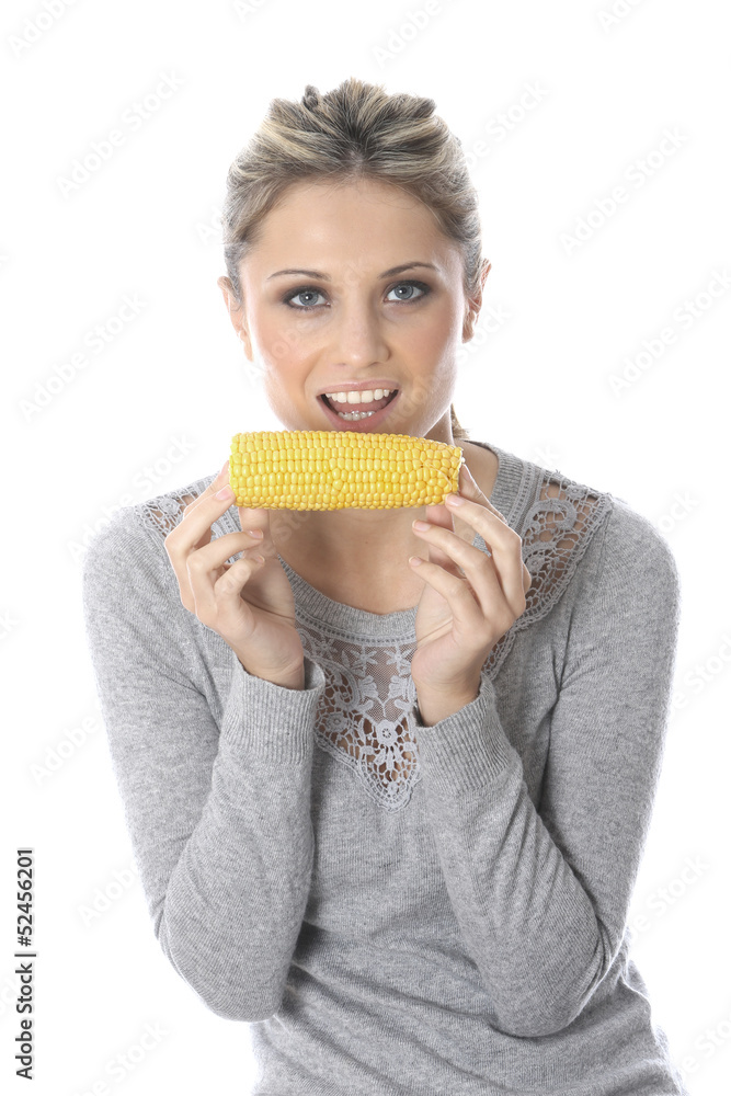 Model Released. Young Woman Eating Corn on the Cob Model Released. Young Woman Eating Corn on the Cob