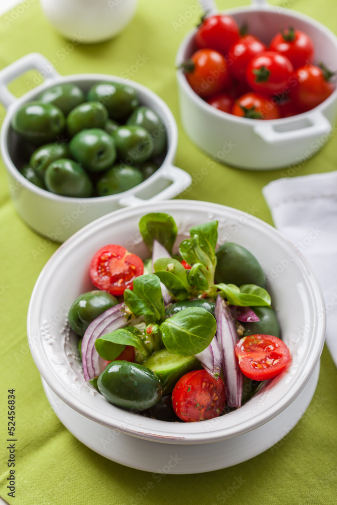 Delicious Greek salad with green olives Delicious Greek salad with green olives