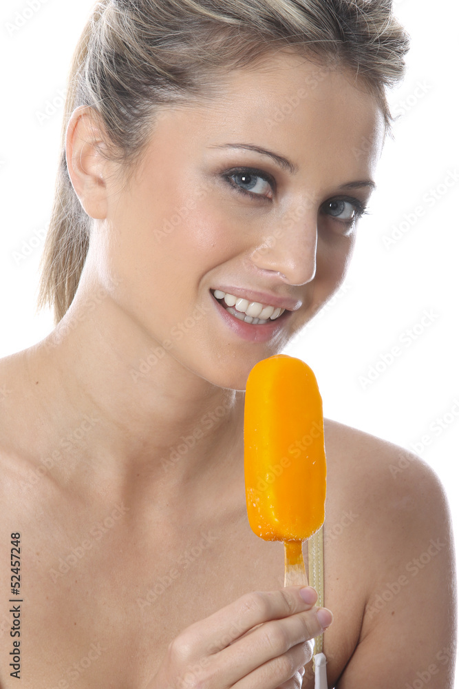 Model Released. Young Woman Eating Ice Lolly Model Released. Young Woman Eating Ice Lolly