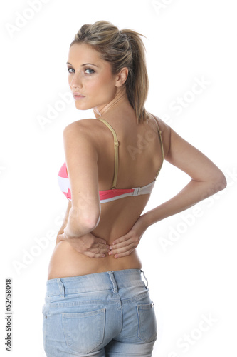 Model Released. Sexy Young Woman Posing in Bikini Bra Top