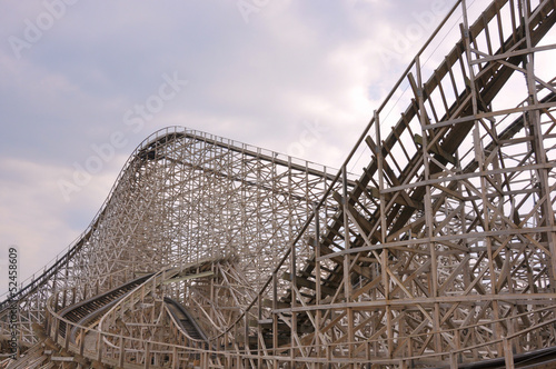 View on the construction of a large wooden rollercoaster